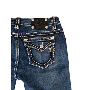 Miss Me Mid Rise Bootcut Jeans Women's Size 27 Blue Denim Dark Wash Big Stitch